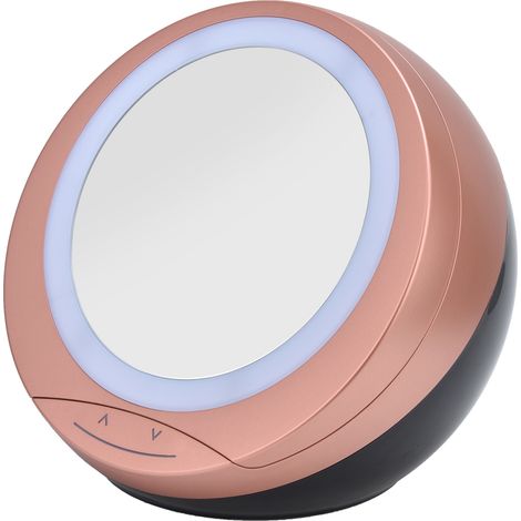 Miroir de maquillage rond à LED blanche dimmable 2 en 1, rechargeable par USB, avec boîte de rangement pour salle de bain, couleur or.
