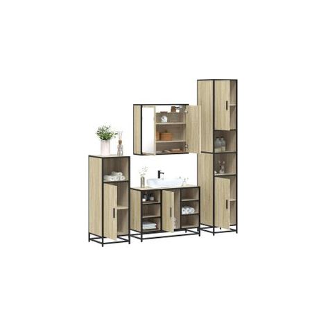 Ensemble de meubles de salle de bain 4 pcs chêne sonoma (1/5)