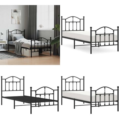 Cadre de lit métal sans matelas avec pied de lit noir 90x190 cm - Cadre De Lit - Lit Double - Lit Metal - Lit Noir - Meuble Chambre - Home & Living