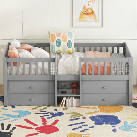 MEUBLIV Halbhohes Bett 90x200 cm Grau – 4 Schubladen, Leiter, ohne Matratze (1/5)