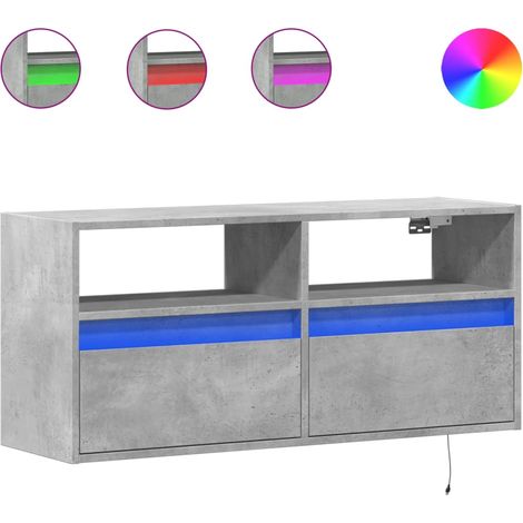Mobile TV  Armadietto TV  Mobile Porta TV a Parete con Luci LED Grigio Cemento 100x31x45 cm (1/5)