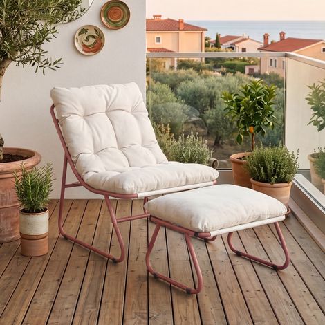 Set Malmö di 2 Mobili da Giardino Poltrona e Poggiapiedi con Cuscino - Terracotta/Beige casa.pro (1/5)