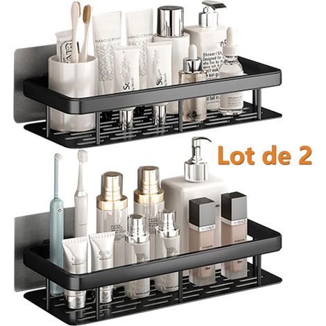 Lot de 2 Étagères de Douche Sans Perçage Aluminium Antirouille - Auto-Adhésif Solide - Tablette Murale pour Salle de Bain/Cuisine (1/5)