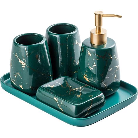 Luxuriöses Badezimmer-Accessoire-Set in Marmoroptik, inklusive Flüssigseifen- oder Lotionspender mit Ausgießer