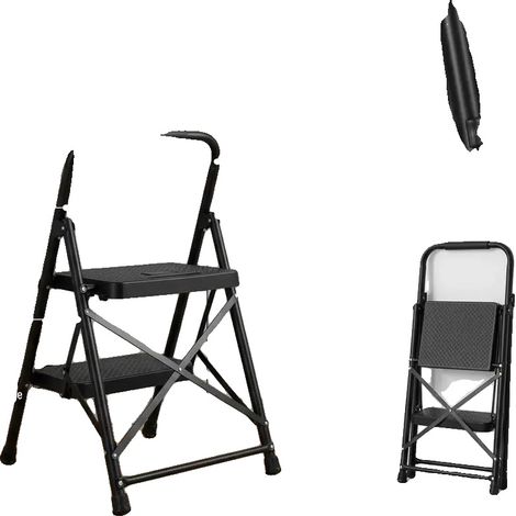 Escalera retráctil de acero, capacidad de 272 kg (600 lb), 98 x 46 x 74 cm (38,5 x 18 x 29 pulgadas), ligera, con pedal antideslizante. (1/5)