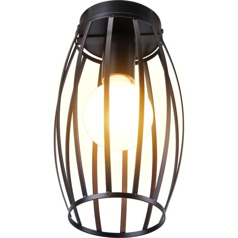 Deckenleuchte, 1 Flammig Deckenlampe mit Ø15cm Drahtkäfig, Industraille Stil Edison Licht E27 Fassung für Wohnzimmer Esszimmer (Schwarz)