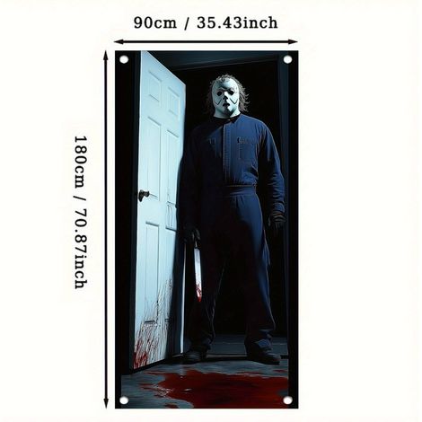 Décoration de porte sanglante et effrayante pour Halloween - Bannière/drapeau extérieur pour porche - 90 x 180 cm (Perforation + ruban) - MG-15