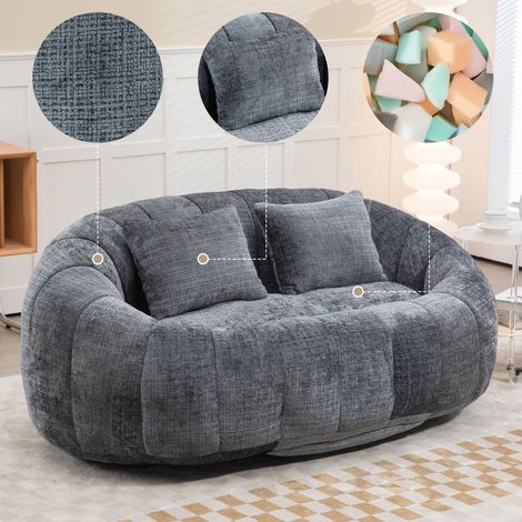 Divano 150x95x63 cm in Ciniglia Grigia - Poltrona a Sacco 2 Posti Imbottita Memory Foam (1/5)