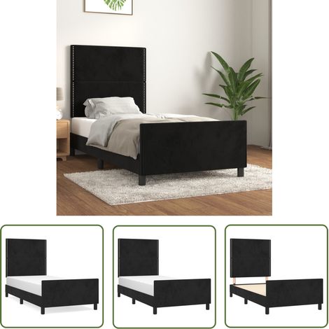 The Living Store Bettgestell mit Kopfteil Schwarz 90x190 cm Samt - Samtbettwäsche - Bettestel Schwarz - Doppelbett - Boxspringbett - Lattenrost (1/5)