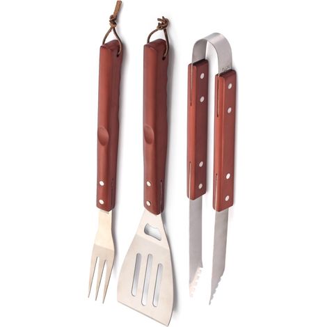 MAURY'S GRILL SET DA 3 UTENSILI PER BARBECUE CON MANICO IN LEGNO 44 CM OKKS (1/5)