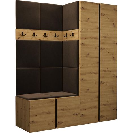 Meuble d'entrée Pinis III, Chêne Artisan, 186x158x46cm, Tissu, Stratifié, À poser, Murale