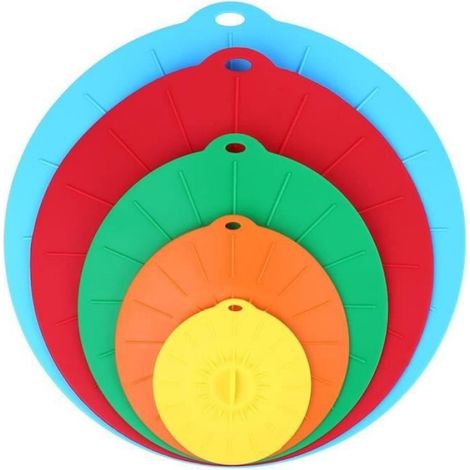 Couvercle D Aspiration - Silicone Alimentaire - Pour Casseroles Poêles Bols Tasses - 5 Tailles 30 25 20 15 10 Cm - Lot De 5 (1/4)