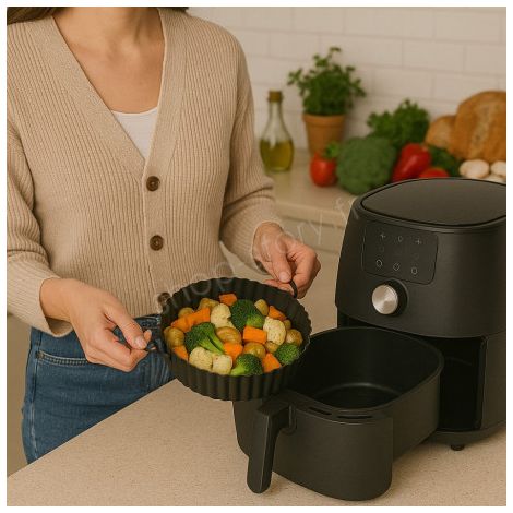 Moule Rond pour Air Fryer en Silicone Alimentaire 20 cm x 5 cm Résistant Antiadhésif et Réutilisable avec Poignées (1/5)