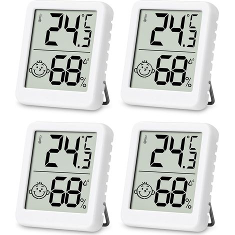 Sollbry 4 mini termómetros higrómetros para interiores, higrómetro digital LCD para el hogar, terrario, habitación del bebé, oficina, color blanco. (1/5)