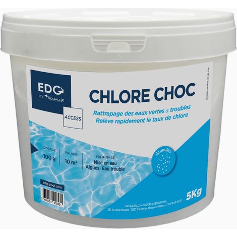 EDG – Chlore choc piscine granulés 5kg – Traitement rapide eau verte – Éclaircissement eau trouble – Dosage 100g pour 10m³