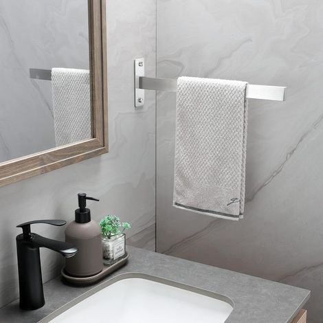 Porte Serviette Salle de Bain Double Porte-Serviettes Murale Brossé en Acier Inoxydable Argent pour Salle de Bain, Cuisine (1/4)