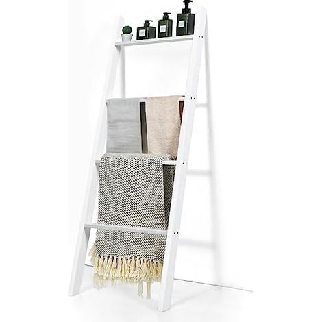 GOPLUS Porte-Serviettes Multifonctionnel en Bois à 4 Niveaux, Étagère Inclinée en Forme d'Échelle pour Serviettes, Couvertures, Support Décorative pour Salles de Bains, Chambres (Gris)