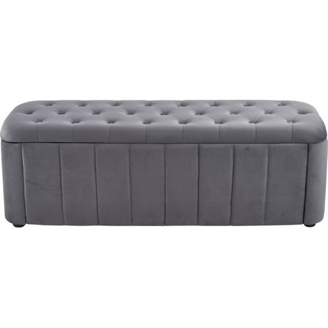 Banc coffre velours gris foncé banquette de rangement capitonnée avec assise rembourrée, banc d'entrée et bout de lit pour chambre, salon ou couloir - CHICFURN (1/5)