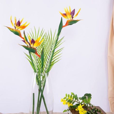 3 fleurs artificielles oiseau de paradis toucher réaliste, arrangement latex bouquet, décoration centre de table mariage salle intérieur (1/5)