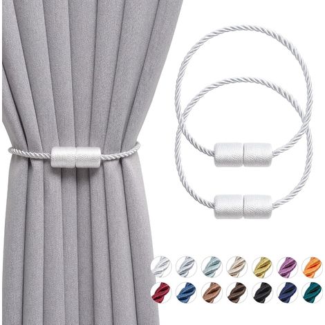 Lot de 2 Embrasses Magnétiques Rideau 40,6 cm Corde Tressée Polyester Sans Perçage Maison Bureau Blanc (1/5)
