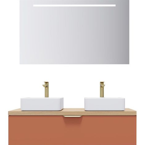 Meuble de salle de bain suspendu 2 vasques à poser 120cm 1 tiroir Terracotta + miroir - Venice (1/5)