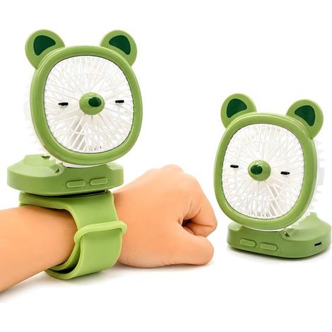 Ventilatore personale con cinturino da polso，ricaricabile tramite USB，con illuminazione a LED e 3 velocità，per interni ed esterni (verde) (1/5)