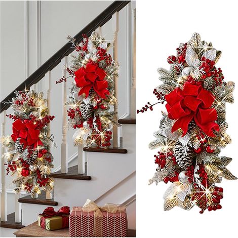 Guirlande Lumineuse - Couronne Décorative LED Sans Fil pour Escaliers - Diamètre 45 cm - Matière Plastique et Tissu - 2 Piles AA Requises (1/2)
