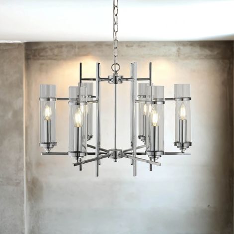 Kronleuchter Metall Glas B: 59,5 cm H: max. 120 cm Chrom E14 Modern Lüster Hängeleuchte