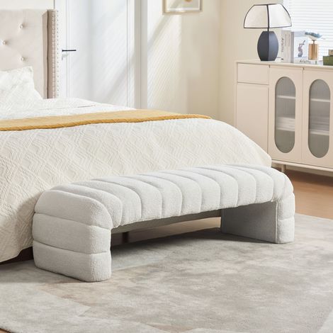 Couchtisch aus Chenille in Ivory 160 x 51 x 45 cm HOMAIRE (1/5)