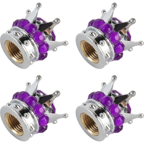 Lot de 4 Capuchons de Tige de Valve de Roue en Forme de Couronne Diamant Universels pour Voitures, Camions et Vélos, Violet (1/5)