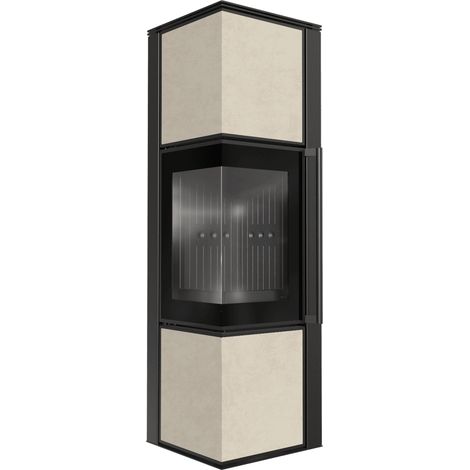 Kaminofen aus Stahl KRATKI TORA/M 8 kW Ø 150 Quarzsinter FOKOS SALE schwarz Verkleidung mit Türfeder (1/5)