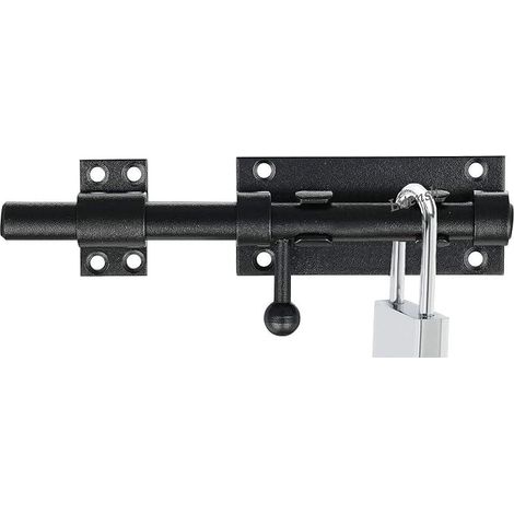 Verrou de porte coulissante acier inoxydable avec trou de cadenas, verrou porte de sécurité à boulons serrure de boulon loquet fermeture de portail longue, 12mm de diamètre, noir 8 inch Verrou de por