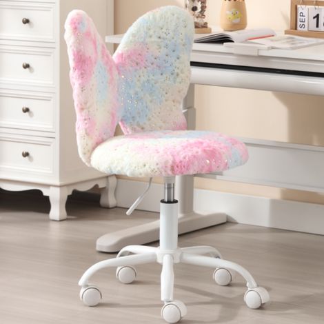 Wahson Kinderschreibtischstuhl Schmetterlingsform Kunstfell, Um 360°drehbar höhenverstellbar Metallgestell für Arbeitszimmer und Schlafzimmer, Rosa
