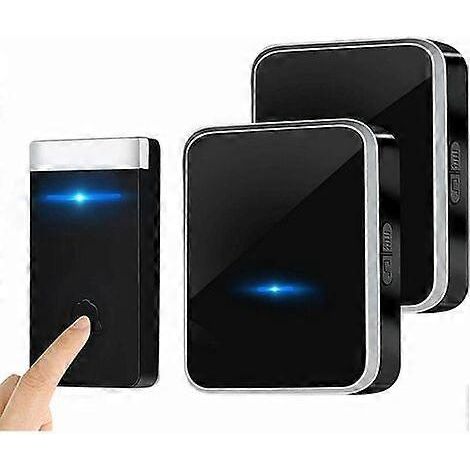 Sonnette, kit de sonnette électronique, comprend 2 récepteurs à brancher, portée effective de 150 mètres, 45 sonneries, 4 niveaux de volume, compatible avec divers appareils. (1/4)
