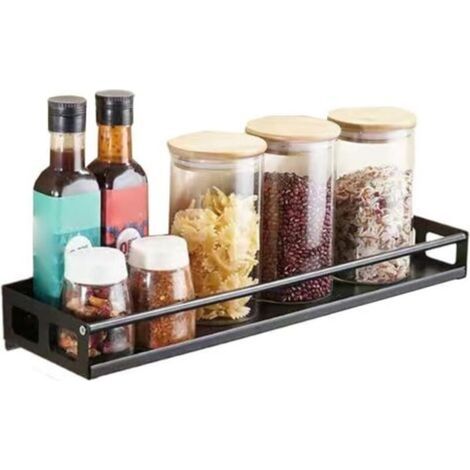 Étagère à épices murale, idéale pour organiser la cuisine ou la salle de bain (noire, 40 cm) (1/3)