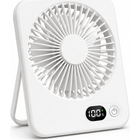 Ventilateur de table rechargeable USB-C avec affichage LED, pliable et silencieux, mini ventilateur orientable à 180° pour le bureau et la maison, batterie 2000 mAh - Blanc (1/5)