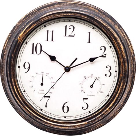 Horloge Murale Retro - Thermometre Et Hygrometre Integres - Fonctionne Sur Pile - Pour Interieur Et Exterieur - 30 Cm (1/3)