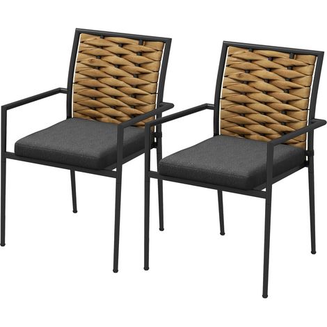 2Er-Set Rattan Gartenstuhl Gartensessel Set Mit Kissen, Stapelbarer Gartenstuhl, Balkonstuhl Für Terrasse, Stahl, 57 X 58 X 87 Cm, Schwarz