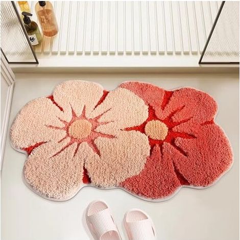 Bath Mat, Cute Flower Bathroom Mat with Thickening Soft Absorbent, Quick Drying, Non-Slip Bathtub Floor Mat for Bedroom Shower