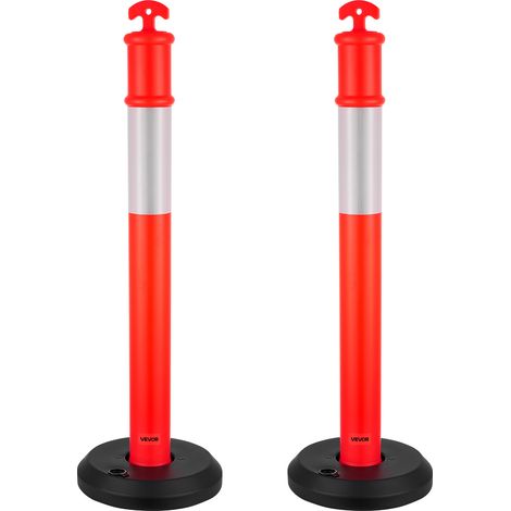 VEVOR Pali Delimitatori di Traffico, 2 Pezzi, Paletti di Sicurezza Stradale da 1140 mm con Base Riempibile e Strisce Riflettenti, Pali Delimitatori Resistenti per Cantieri Edili, Parcheggi, Rosso