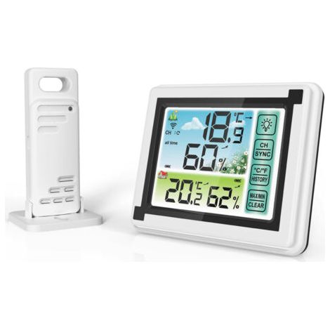 Thermomètre et hygromètre numérique sans fil – Plage de température -40 °C à 70 °C – Plage d'humidité 20 % à 95 % – Émetteur étanche IPX4