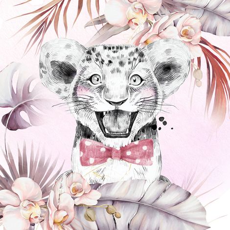 Papier peint panoramique Enfants - Lion Nœud Papillon - 130 cm x 130 cm (1/2)