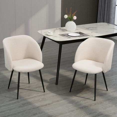 Lot de 2 Chaises de Salle à Manger - Dossier en Tissu Effet Laine Bouclée, Pieds en Acier, Design Moderne, 55x62x80cm, Beige & Noir (1/5)