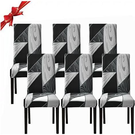 Stretch Dining Chair Covers Set of 6 (Geometric Black, 6 Pack), Universal Washable Chair Slipcovers, Easy to Clean Chair Covers for Hotel Restaurant Dining Room Decor