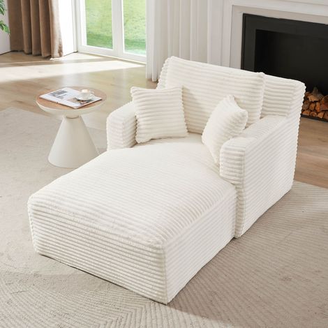 Canapé-lit en velours côtelé chaise longue confortable fauteuil inclinable pour salon et chambre sans assemblage Blanc