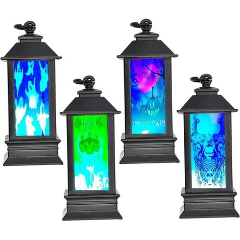 Lanterne LED Halloween - 4 Pièces - En Matière PC Robuste - Pour Décoration Intérieure Extérieure - Idéal Fenêtres Murs Tables (1/4)