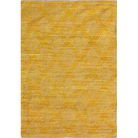 Tapis de Salon Berbère Amaya Tissé Main Denim Recyclé et Chanvre, Motifs Losanges, Or, 160x230 cm - PANGIVO (1/2)
