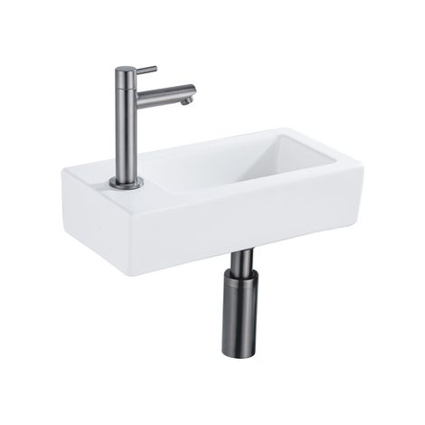 FugaFlow Eccelente Pietra ensemble de lavabo - 36x18,5x9cm - 1 trou de robinet - solid surface - robinet de lavabo gunmetal - mat blanc