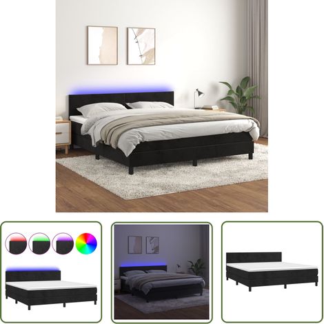 The Living Store Boxspringbett mit Matratze & LED Schwarz 180x200 cm Samt - Boxspringbett - Samtbettwäsche - Luxusbett - Doppelbett - Schlafsofa (1/5)