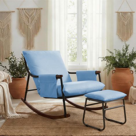 Fauteuil Relax Jardin avec Repose-Pieds Bleu Clair – Fauteuil Détente Confort Intérieur Extérieur